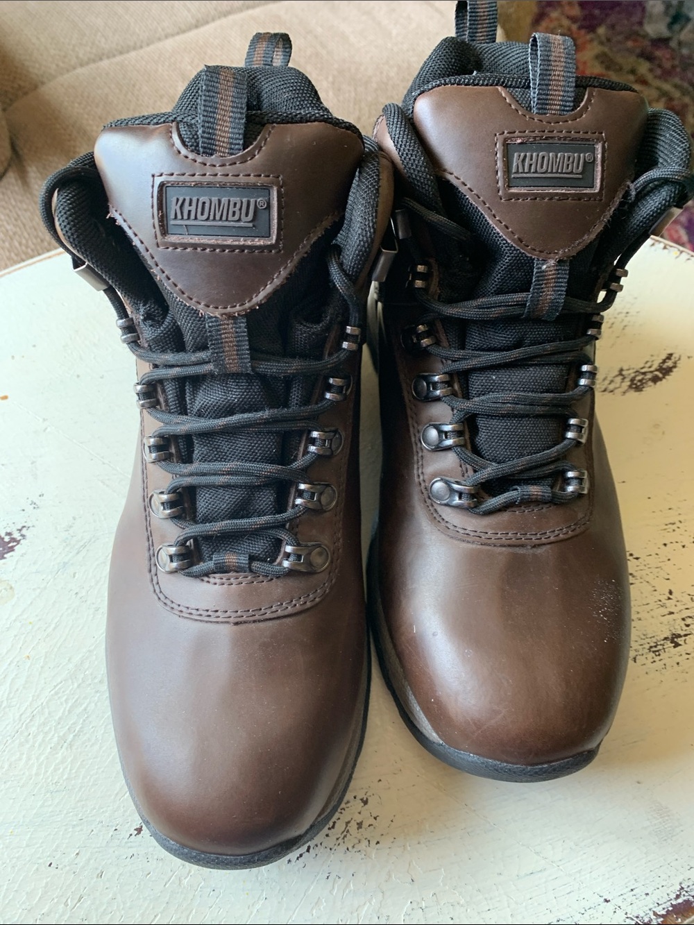 Khombu Women’s/Men’s Dark Brown Leather Lace-Up Hiking Boots